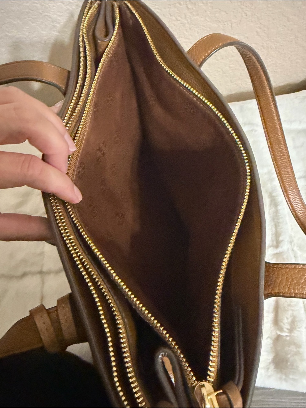 Tory Burch Thea Pebbled Leather Tote with Tassel in Moose Brown - Picture 15 of 15